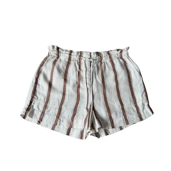 Rails Shorts Foster Coconut Linen Stripe White Brown size Large